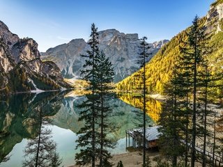 Обои деревья, озеро, горы, осень, альпы, trees, lake, mountains, autumn, alps разрешение 2048x1366 Загрузить