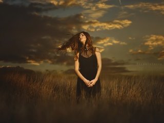 Обои закат, девушка, поле, волосы, sunset, girl, field, hair разрешение 2048x1256 Загрузить