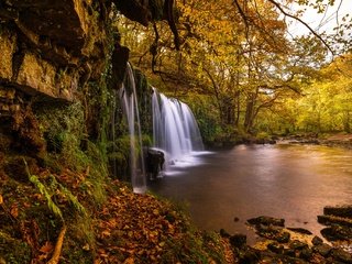 Обои деревья, река, водопад, осень, англия, уэльс, brecon beacons national park, национальный парк брекон-биконс, sgwd ddwli uchaf, trees, river, waterfall, autumn, england, wales, national park brecon beacons разрешение 2048x1367 Загрузить