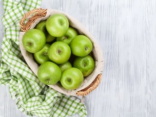 Обои еда, фрукты, яблоки, зеленые, корзинка, food, fruit, apples, green, basket разрешение 5616x3744 Загрузить