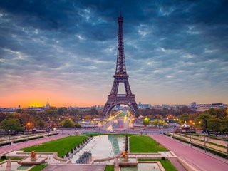 Обои рассвет, панорама, париж, франция, эйфелева башня, dawn, panorama, paris, france, eiffel tower разрешение 2048x1365 Загрузить