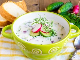 Обои зелень, укроп, огурец, редис, окрошка, greens, dill, cucumber, radishes, hash разрешение 1920x1280 Загрузить