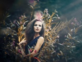 Обои природа, украшения, девушка, портрет, взгляд, волосы, лицо, nature, decoration, girl, portrait, look, hair, face разрешение 2020x1347 Загрузить