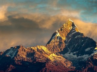 Обои небо, горы, снег, гора, вершина, аннапурна, гималаи, непал, the sky, mountains, snow, mountain, top, annapurna, the himalayas, nepal разрешение 1920x1080 Загрузить