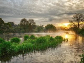 Обои озеро, растения, пейзаж, утро, рассвет, lake, plants, landscape, morning, dawn разрешение 2048x1298 Загрузить