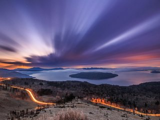 Обои свет, деревья, снег, закат, зима, трасса, light, trees, snow, sunset, winter, track разрешение 2048x1365 Загрузить