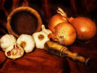 Обои стиль, лук, овощи, натюрморт, чеснок, специи, style, bow, vegetables, still life, garlic, spices разрешение 2048x1365 Загрузить