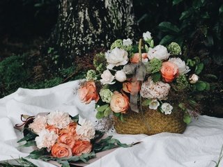 Обои цветы, розы, корзина, пионы, композиция, букеты, flowers, roses, basket, peonies, composition, bouquets разрешение 5184x3456 Загрузить