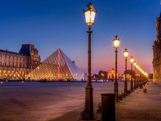 Обои ночь, фонари, париж, пирамида, франция, лувр, night, lights, paris, pyramid, france, the louvre разрешение 1920x1200 Загрузить