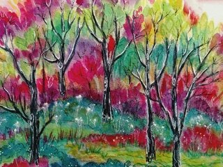Обои арт, деревья, природа, картина, краски, акварель, art, trees, nature, picture, paint, watercolor разрешение 2560x1659 Загрузить