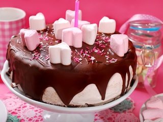 Обои шоколад, сердечки, сладкое, день рождения, торт, зефир, глазурь, маршмеллоу, chocolate, hearts, sweet, birthday, cake, marshmallows, glaze разрешение 3872x2592 Загрузить