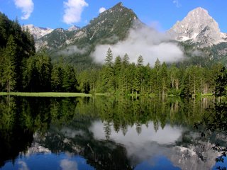 Обои озеро, горы, природа, лес, отражение, пейзаж, lake, mountains, nature, forest, reflection, landscape разрешение 3840x2400 Загрузить