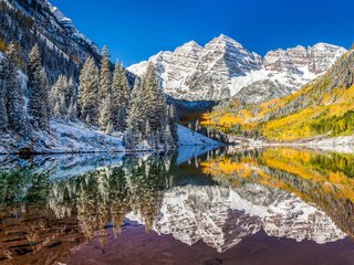 Обои озеро, горы, природа, лес, зима, отражение, lake, mountains, nature, forest, winter, reflection разрешение 1920x1200 Загрузить