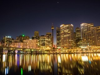 Обои фонари, огни, отражение, город, сидней, австралия, гавань, lights, reflection, the city, sydney, australia, harbour разрешение 1920x1200 Загрузить