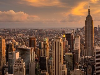 Обои небоскребы, мегаполис, сша, нью-йорк, манхэттен, empire state, skyscrapers, megapolis, usa, new york, manhattan разрешение 2560x1080 Загрузить