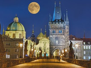 Обои ночь, мост, замок, город, луна, прага, чехия, rolf fischer, night, bridge, castle, the city, the moon, prague, czech republic разрешение 3840x2400 Загрузить