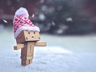 Обои снег, зима, шапка, человечек, коробка, данбо, snow, winter, hat, man, box, danbo разрешение 1920x1200 Загрузить