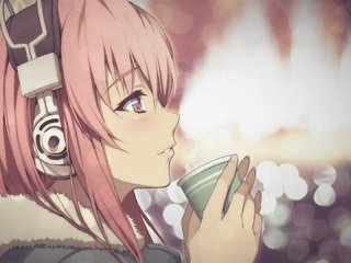 Обои девушка, аниме, наушники, кружка, чай, girl, anime, headphones, mug, tea разрешение 1920x1080 Загрузить