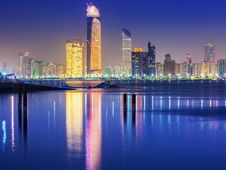 Обои ночь, отражение, город, дома, здания, дубай, оаэ, night, reflection, the city, home, building, dubai, uae разрешение 2880x1800 Загрузить