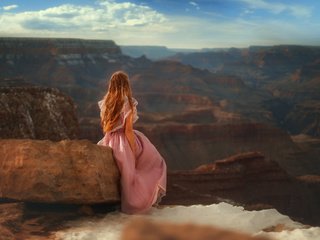 Обои небо, tj drysdale, большой каньон, девушка, утро, каньон, модель, камень, рыжеволосая, розовое платье, the sky, the grand canyon, girl, morning, canyon, model, stone, redhead, pink dress разрешение 1920x1200 Загрузить