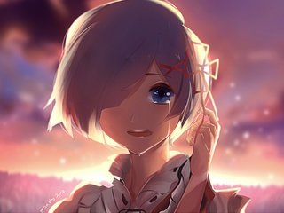 Обои девушка, аниме, лицо, слезы, короткие волосы, рем, re: zero, girl, anime, face, tears, short hair, rem разрешение 1920x1080 Загрузить