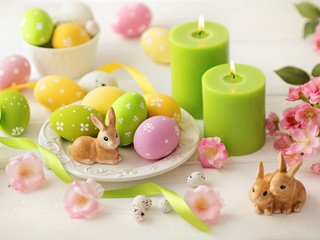 Обои свечи, стол, кролики, пасха, яйца, праздник, статуэтки, candles, table, rabbits, easter, eggs, holiday, figurines разрешение 5616x3744 Загрузить