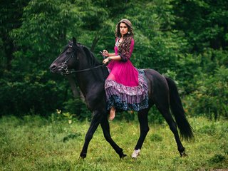Обои лошадь, девушка, настроение, конь, всадница, цыганка, horse, girl, mood, rider, gypsy разрешение 1920x1200 Загрузить