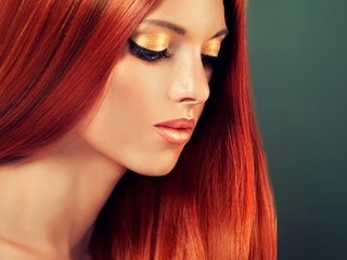 Обои рыжая, модель, волосы, макияж, тени, ресницы, красивая, red, model, hair, makeup, shadows, eyelashes, beautiful разрешение 1920x1080 Загрузить