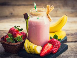 Обои напиток, клубника, трубочка, банка, банан, смузи, drink, strawberry, tube, bank, banana, smoothies разрешение 5148x3432 Загрузить