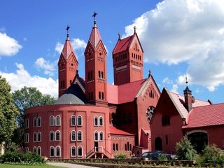 Обои город, минск, белоруссия, костёл святого симеона и святой елены, the city, minsk, belarus, church of saints simon and helena разрешение 3456x2304 Загрузить