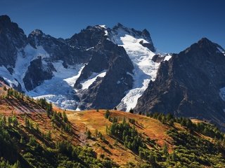 Обои небо, деревья, горы, природа, пейзаж, франция, альпы, sven mueller, la meije, the sky, trees, mountains, nature, landscape, france, alps разрешение 3840x2400 Загрузить