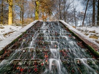 Обои деревья, снег, парк, ручей, стволы, нидерланды, guelders, velp, trees, snow, park, stream, trunks, netherlands разрешение 4847x3060 Загрузить