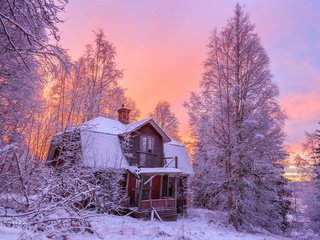 Обои деревья, снег, природа, лес, зима, дом, geert weggen, trees, snow, nature, forest, winter, house разрешение 1920x1200 Загрузить