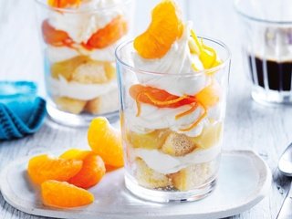 Обои мандарин, сливки, десерт, mandarin, cream, dessert разрешение 2880x1800 Загрузить