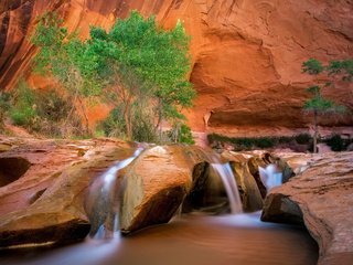 Обои река, скалы, пейзаж, водопад, каньон, david swindler, coyote gulch, эскаланте, river, rocks, landscape, waterfall, canyon, escalante разрешение 1920x1200 Загрузить