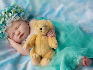 Обои сон, дети, игрушка, ребенок, младенец, плюшевый медведь, sleep, children, toy, child, baby, teddy bear разрешение 2560x1600 Загрузить