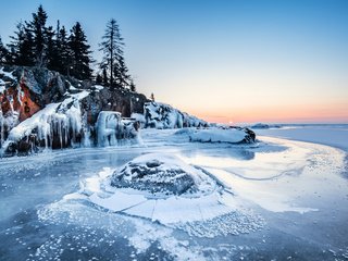 Обои озеро, природа, лес, зима, пейзаж, лёд, lake, nature, forest, winter, landscape, ice разрешение 1920x1200 Загрузить