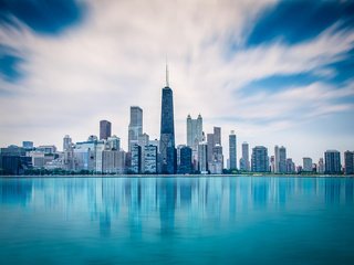 Обои небо, облака, озеро, город, сша, чикаго, мичиган, abdullah aljaber, the sky, clouds, lake, the city, usa, chicago, michigan разрешение 1920x1200 Загрузить