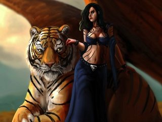 Обои тигр, арт, девушка, фэнтези, крылья, животное, tiger, art, girl, fantasy, wings, animal разрешение 3840x2160 Загрузить