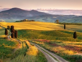 Обои дорога, пьенца, холмы, природа, пейзаж, поле, италия, простор, тоскана, road, pienza, hills, nature, landscape, field, italy, space, tuscany разрешение 1920x1153 Загрузить