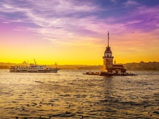 Обои небо, закат, турция, стамбул, девичья башня, maiden's tower, the maiden's tower, bosphorus, the sky, sunset, turkey, istanbul, maiden tower разрешение 6000x4000 Загрузить