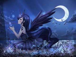 Обои девушка, перья, взгляд, мои маленькие пони, луна, princess luna, крылья, аниме, профиль, волосы, лицо, girl, feathers, look, my little pony, the moon, wings, anime, profile, hair, face разрешение 2800x2099 Загрузить