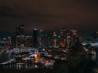 Обои ночь, огни, город, небоскребы, сидней, австралия, night, lights, the city, skyscrapers, sydney, australia разрешение 4810x3229 Загрузить