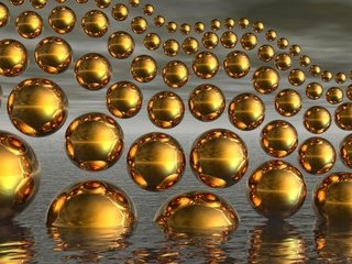 Обои вода, шары, волны, отражение, фон, золотые, water, balls, wave, reflection, background, gold разрешение 3840x2400 Загрузить