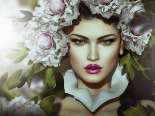 Обои цветы, девушка, портрет, взгляд, губы, лицо, венок, flowers, girl, portrait, look, lips, face, wreath разрешение 2048x1126 Загрузить