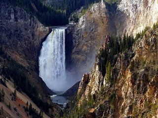 Обои горы, скалы, йеллоустонский национальный парк, водопад, lower falls, mountains, rocks, yellowstone national park, waterfall разрешение 4500x3000 Загрузить