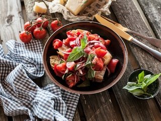 Обои зелень, овощи, помидоры, салат, закуска, greens, vegetables, tomatoes, salad, appetizer разрешение 2048x1339 Загрузить