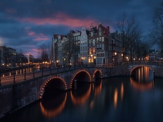 Обои город, подсветка, амстердам, the city, backlight, amsterdam разрешение 1920x1080 Загрузить