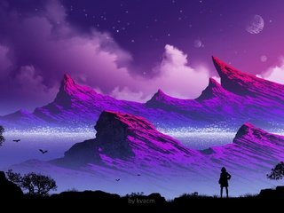 Обои горы, девушка, силуэт, mountains, girl, silhouette разрешение 1920x1080 Загрузить