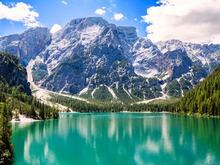 Обои озеро, горы, лес, lake, mountains, forest разрешение 5185x3457 Загрузить